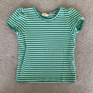 Mini boden girls green and white stripe shirt 5-6y